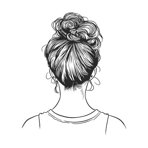 Women messy bun hairstyle seen from behind, hand drawn line art illustration 24309101 Vector Art ...