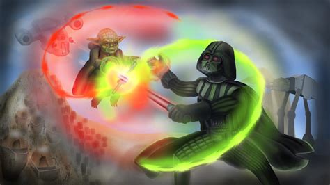 ArtStation - Star Wars Yoda X Darth Vader Battle Illustration (Fanart)