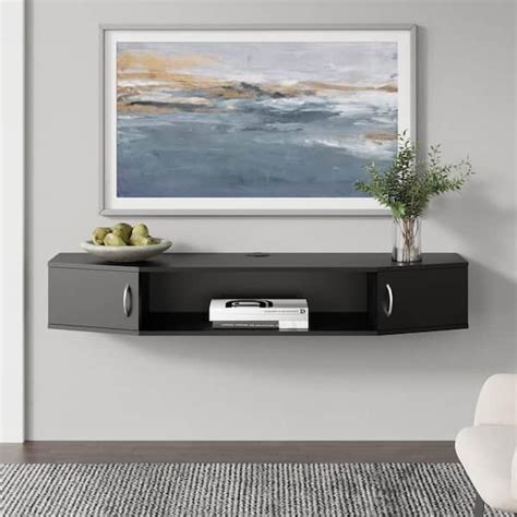 Wood Floating TV Stand Wall-Mounted Media Furniture Shelf w/2 Doors & 2 Drawers Home ...