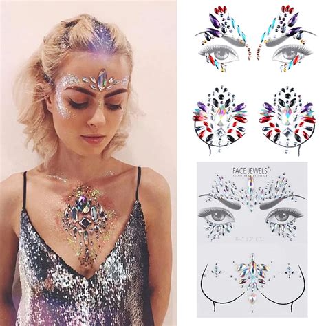 Face Body Art Temporary Tattoo Stickers 3D Glitter Acrylic Face Jewels ...