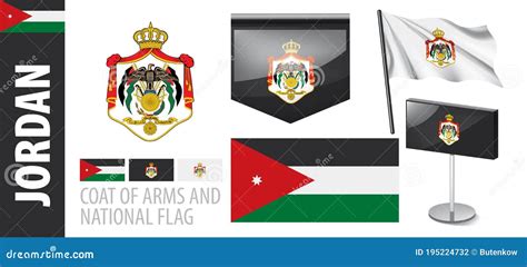 Vector Set of the Coat of Arms and National Flag of Jordan Stock Vector ...