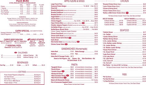 Menu at Capri's Pizza pizzeria, Whiting