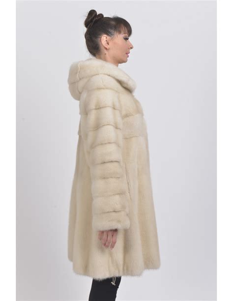 Pearl white mink coat with hood - SaintGermain Furs