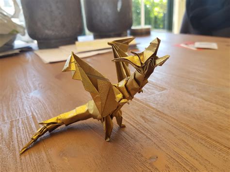 This origami dragon I made. : r/pics