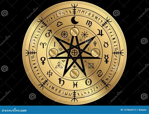 Wiccan Symbol of Protection. Golden Mandala Witches Runes, Mystic Wicca ...