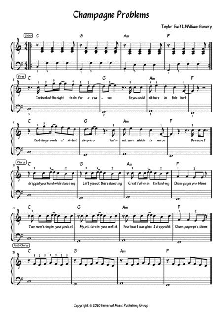 Champagne Problems (arr. Meowscore) by Taylor Swift Sheet Music for ...