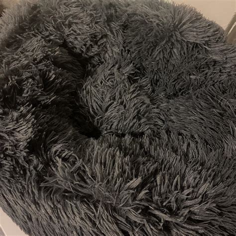 Dark grey faux fur cat donut bed. - Cat bed has... - Depop