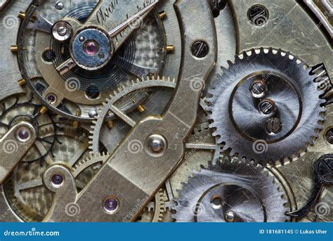 Old Clock Watch Mechanism with Gears - Close-up Stock Image - Image of ...