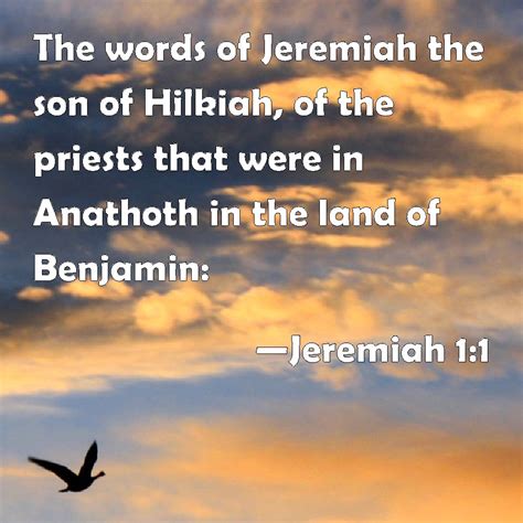 Jeremiah 1:1 The words of Jeremiah the son of Hilkiah, of the priests that were in Anathoth in ...