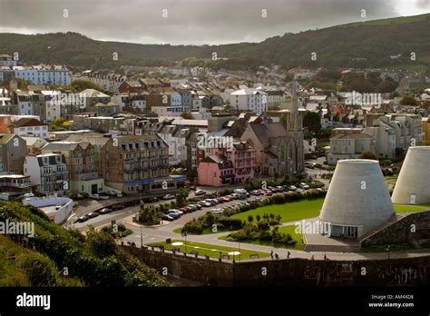 View of Ilfracombe Town Centre showing the Landmark Theatre in the bottom right Stock Photo - Alamy