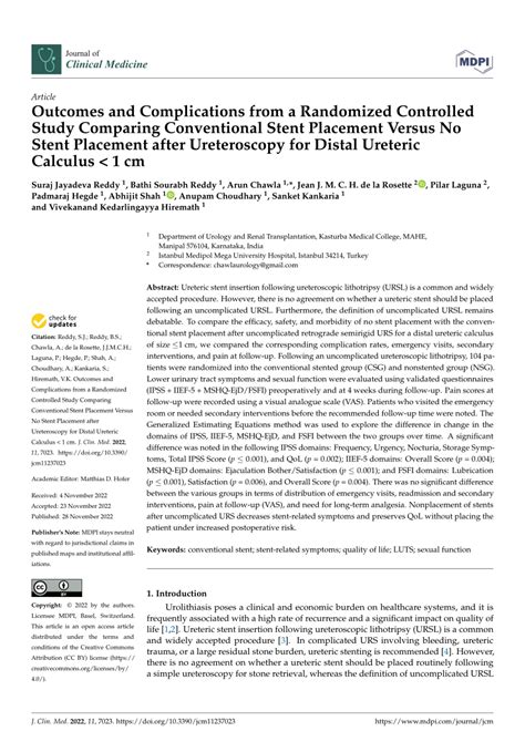 (PDF) Outcomes and Complications from a Randomized Controlled Study Comparing Conventional Stent ...