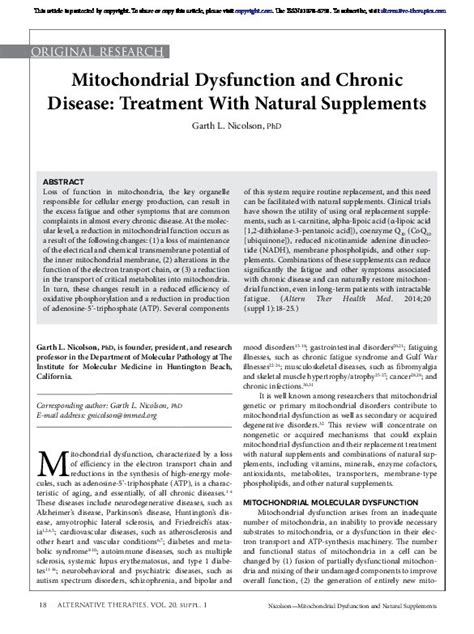 Mitochondrial Dysfunction and Chronic Disease: Treatment With Natural ...