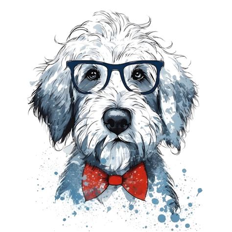 Premium AI Image | A drawing of a dog with glasses and a bow tie.