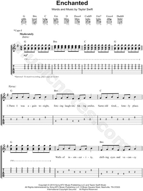 Taylor Swift "Enchanted" Guitar Tab in G Major - Download & Print - SKU: MN0093736