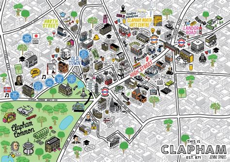 HAND DRAWN MAP OF CLAPHAM - This is Clapham