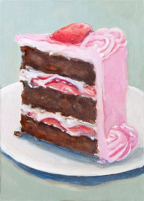 Slice of Chocolate Cake With Pink Frosting Original Painting - Etsy ...