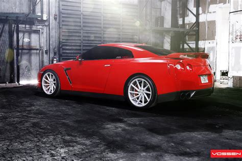 Bold Red Nissan GT-R Sitting Low on White Custom Wheels by Vossen ...