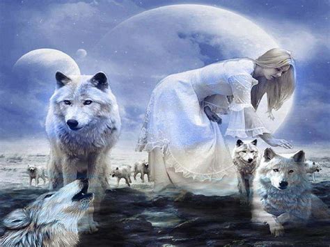 Goddess Of The Moon Wolves, fantasy, moon, wolves, abstract, woman, animals, HD wallpaper | Peakpx