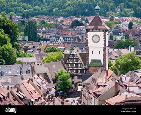 The Schwabentor, historic town gate in the old town of Freiburg im ...