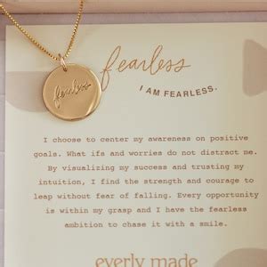 Fearless Necklace, Disc Necklace, Affirmation Necklace, Pendant Necklace, Gold Pendant Necklace ...