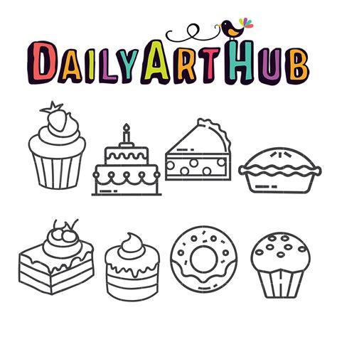 Sweet Dessert Outline Drawing Clip Art Set – Daily Art Hub – Free Clip ...