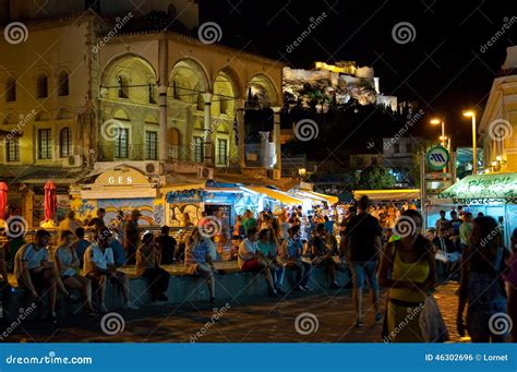 ATHENS-AUGUST 22: Nightlife on Monastiraki Square on August 22, 2014 in Athens, Greece ...