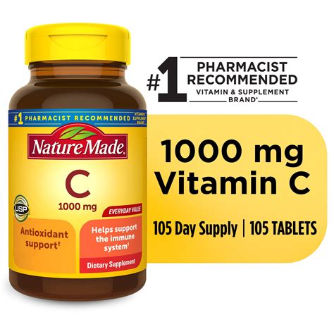 Nature Made Extra Strength Vitamin C 1000 mg Tablets, Dietary Supplement, 105 Count - Walmart.com