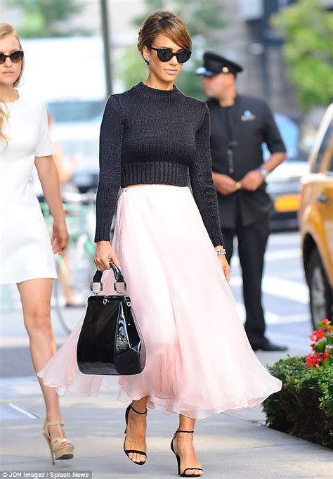 Haute or Not?: Jessica Alba's Ralph Lauren Pink Chiffon Skirt and Black Cropped Sweater