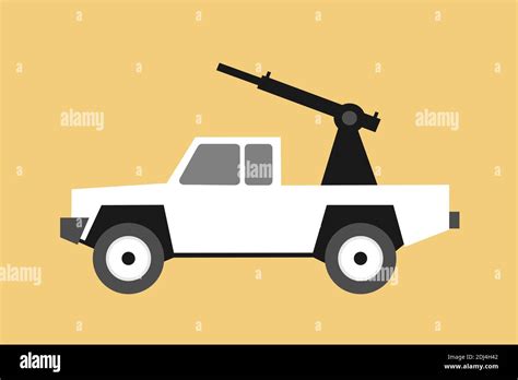 White paramilitary off road pickup truck is armed - heavy machine gun ...