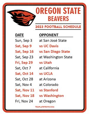 Printable 2023 Oregon State Beavers Football Schedule