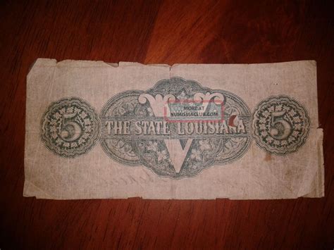 $5 Dollar Bill 1862 State Of Louisianna Five Dollars Civil War Era