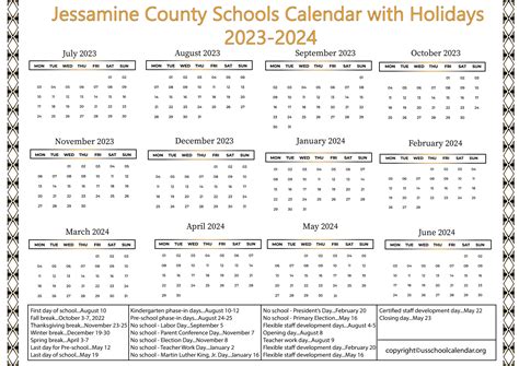 Jessamine County Schools Calendar with Holidays 2023-2024