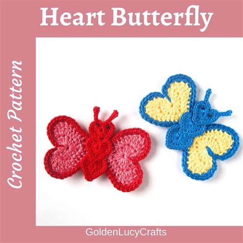 Heart Butterfly Applique, Free Crochet Pattern - GoldenLucyCrafts