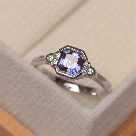 June Birthstone Ring Alexandrite Promise Ring Asscher Cut | Etsy