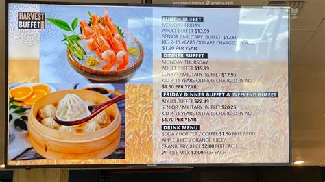 Menu at Harvest Buffet restaurant, Tacoma