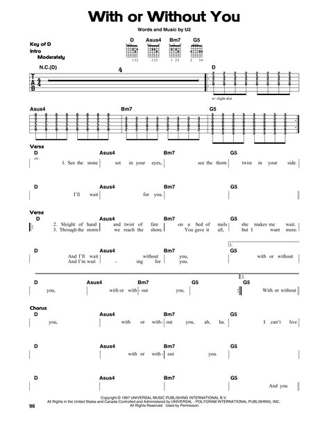 With Or Without You by U2 - Guitar Lead Sheet - Guitar Instructor