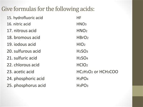 PPT - Naming Acids WS II PowerPoint Presentation, free download - ID:2207097