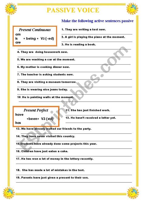 Passive Voice Present Continuous Tense Worksheet - IMAGESEE