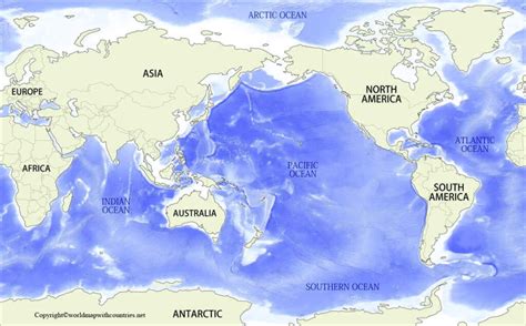 3 Free Printable World Map with Pacific Ocean Map in PDF | World Map With Countries