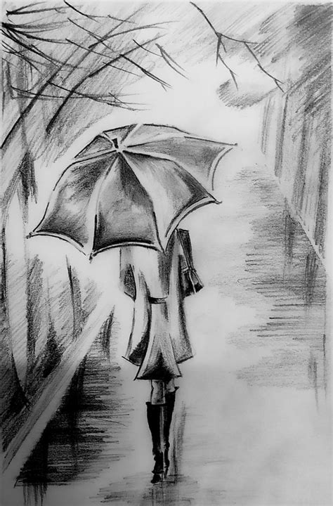 Rainy day | Art drawings beautiful, Pencil drawings easy, Pencil sketch ...