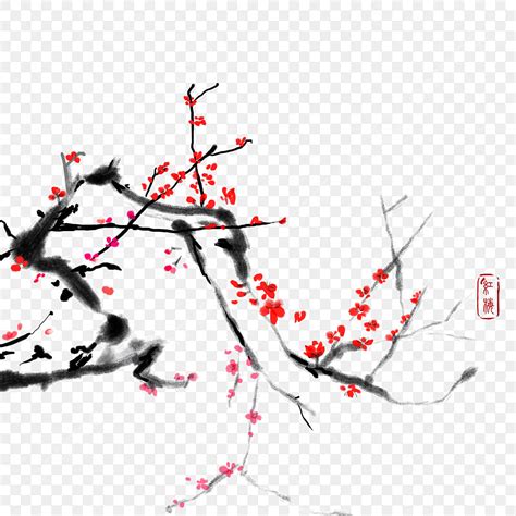 Paint Smudge PNG Transparent, Plum Blossom Chinese Painting Ink Smudged Watercolor Hand Painted ...