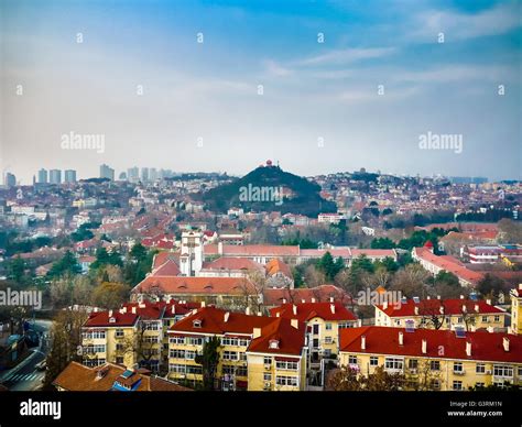 Qingdao old town southern cityscape with historical sites, between ...