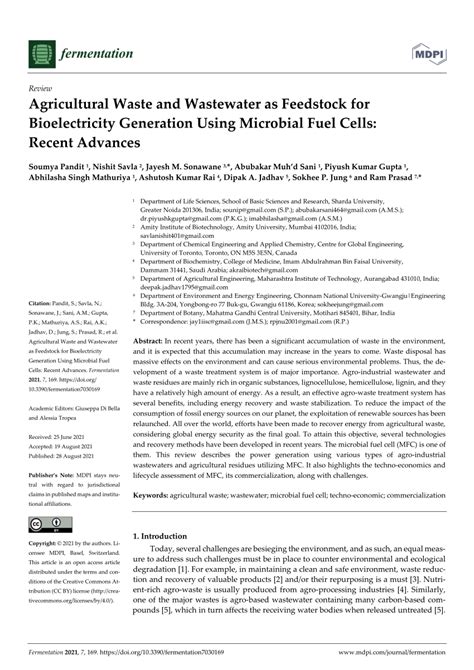 (PDF) Agricultural Waste and Wastewater as Feedstock for Bioelectricity Generation Using ...