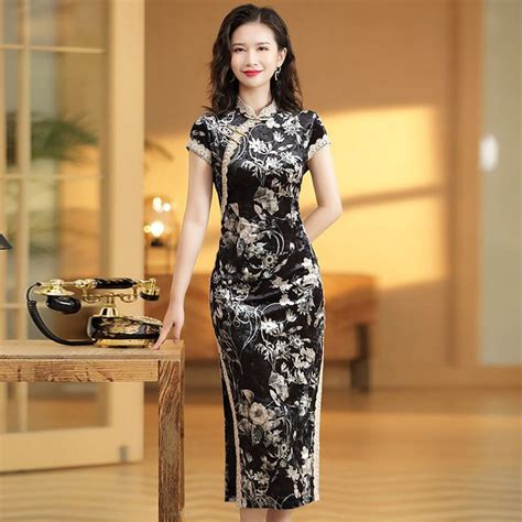 Nice Lace Hem Velvet Chinese Dress Qipao Cheongsam | Chinese dresses ...