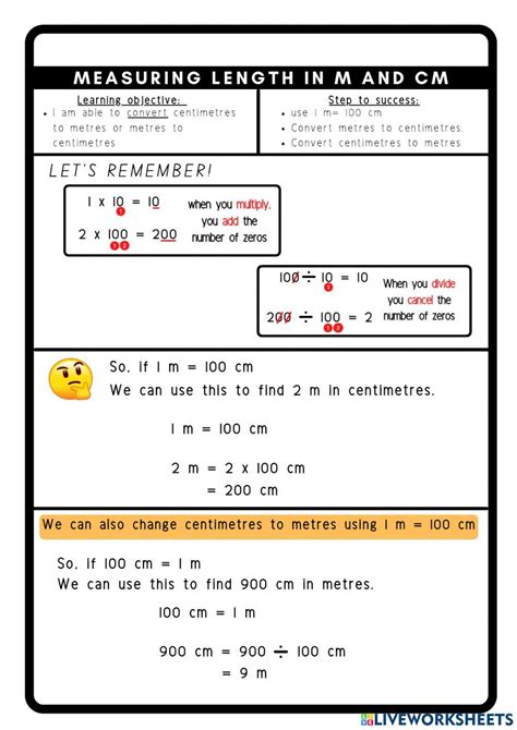 Converting m to cm worksheet | Live Worksheets