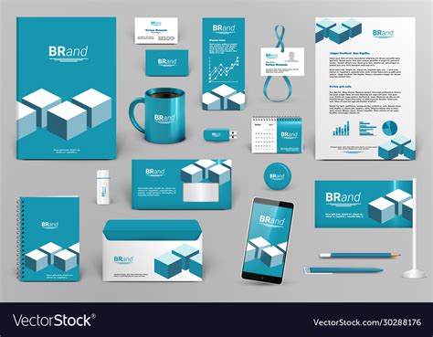 Professional blue branding design kit with cubes Vector Image