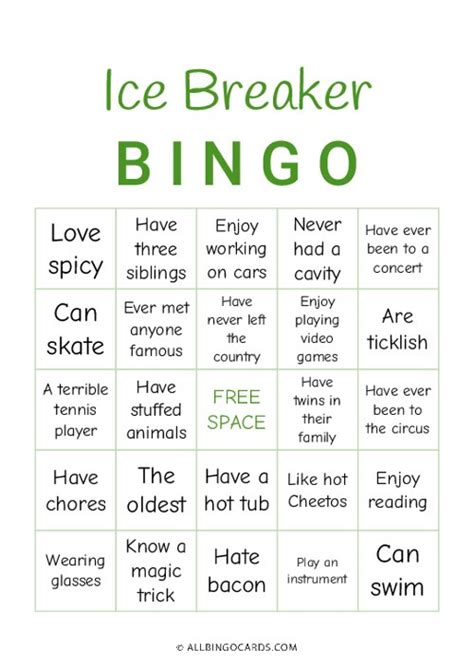 Printable Ice Breaker Bingo