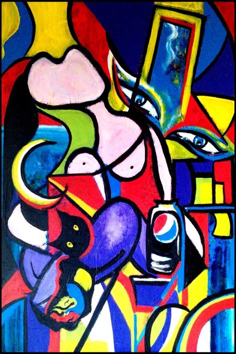 an abstract painting with many colors and shapes