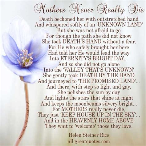 Mothers Never Really Die - Helen Steiner Rice | Poem, Condolences and ...