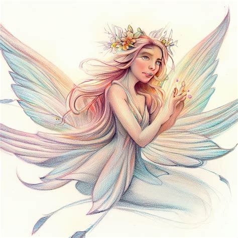 Premium AI Image | A drawing of a fairy with a flower crown on her head.